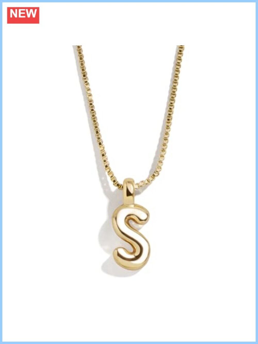 Gold Plated Brass 3D Bubble Initial Pendant Necklace Snake Chain Adjustable